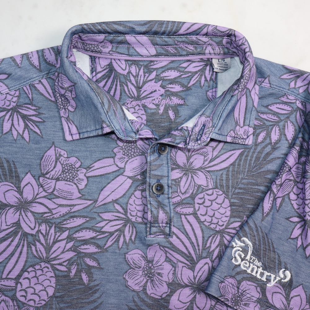 Tommy Bahama The Sentry Maui Torrey Pines Purple Floral Golf Polo Shirt Mens L
